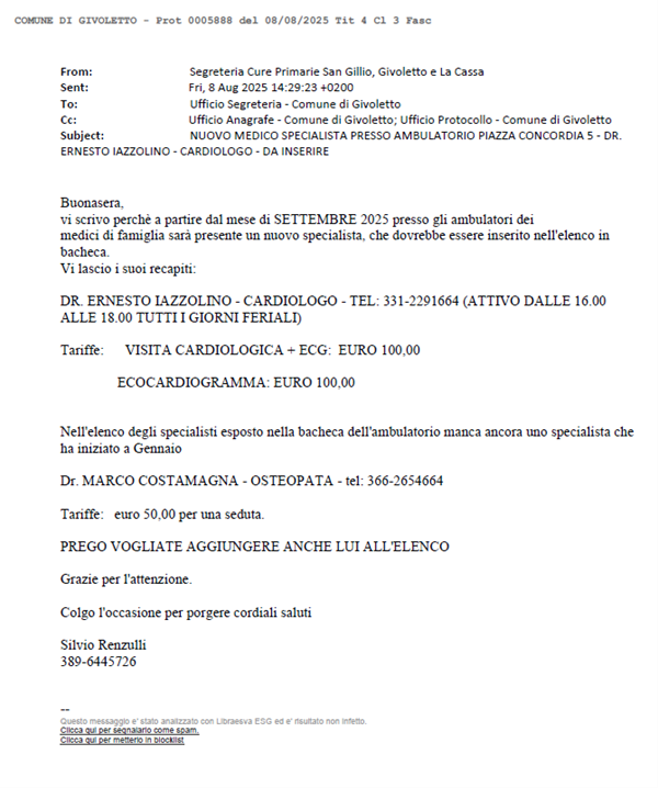 Aggiornamento Medici specialisti