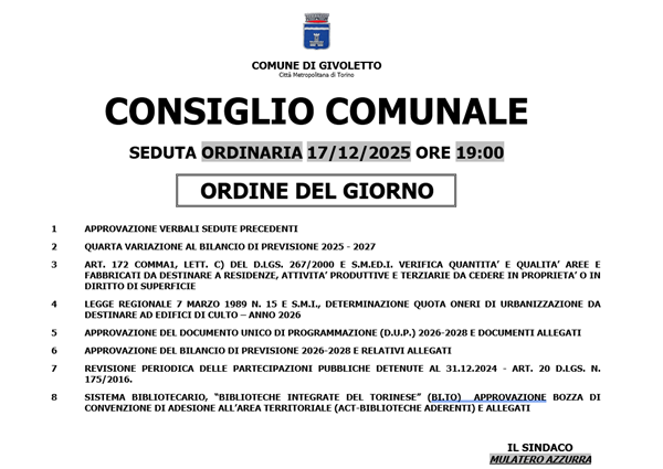 Ordine del giorno Consiglio Comunale