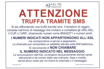 Attenzione - Truffa tramite SMS