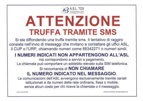 Attenzione - Truffa tramite SMS