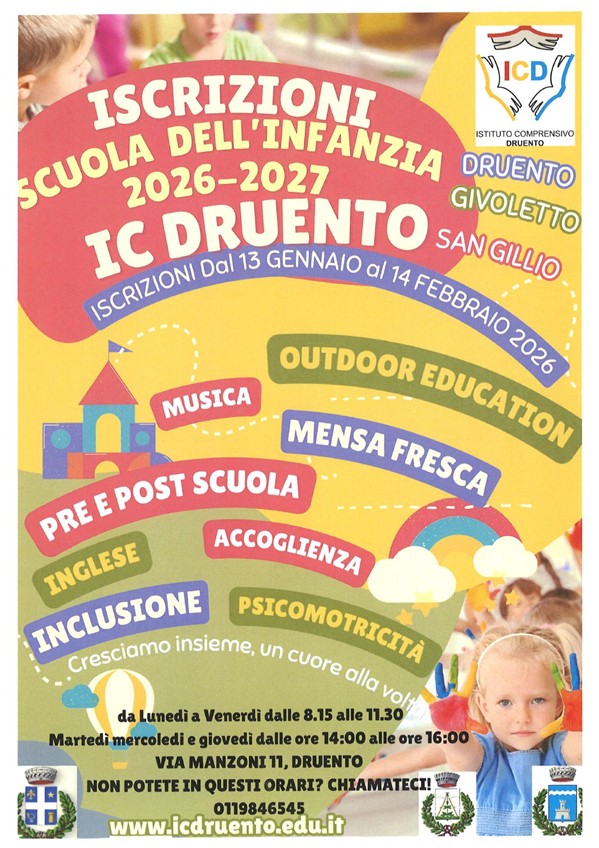 Iscrizioni scuola dell'infanzia 2026-2027 IC DRUENTO