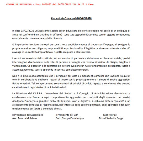 Comunicato stampa CISSA