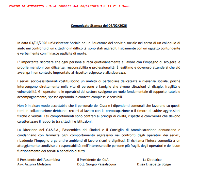 Comunicato stampa CISSA