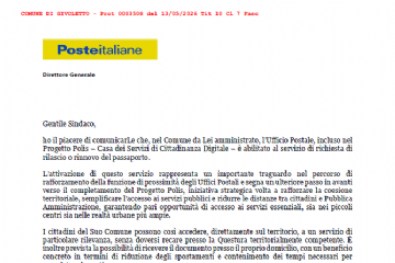 Servizio di richiesta di rilascio o rinnovo del Passaporto elettronico in Ufficio Postale