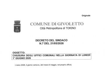 decreto del Sindaco: chiusura Uffici Comunali del 1 giugno