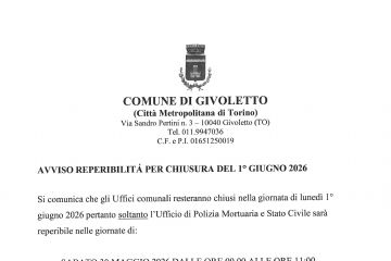 reperibilita' uffici polizia mortuaria e stato civile per il 30 maggio e il  1° giugno 2026