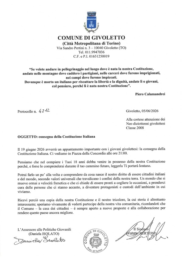 Consegna Costituzione italiana